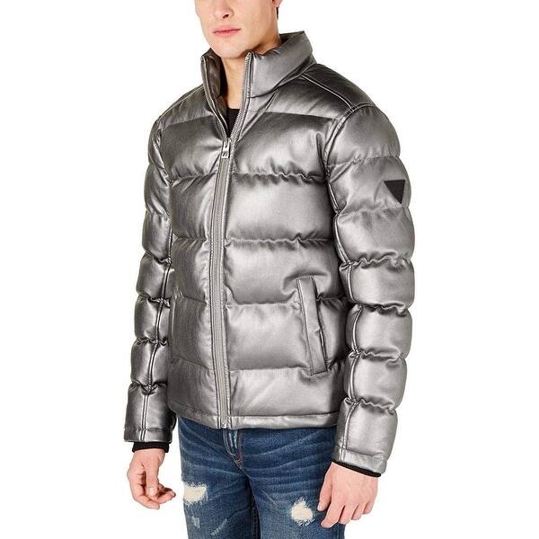 Shop Guess Mens Silver Size Medium M Metallic Faux Leather Winter