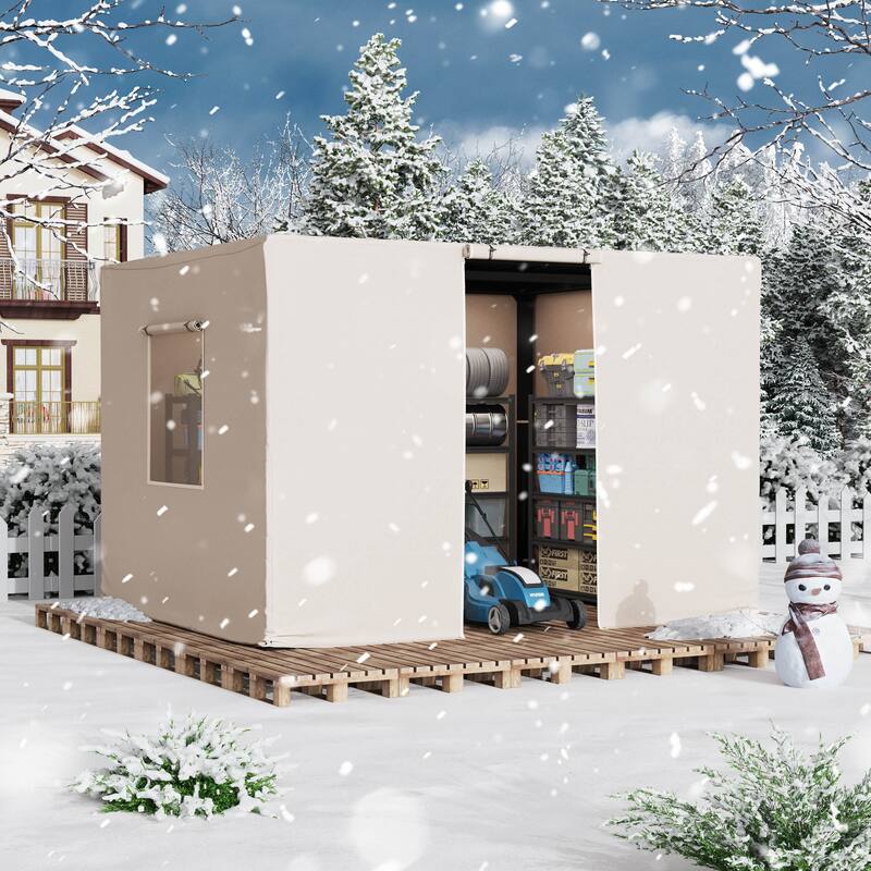 EROMMY Waterproof Pergola Winter Cover with Sidewalls, Mesh Windows and Roll-Up Door, All-Season Weather Enclosure