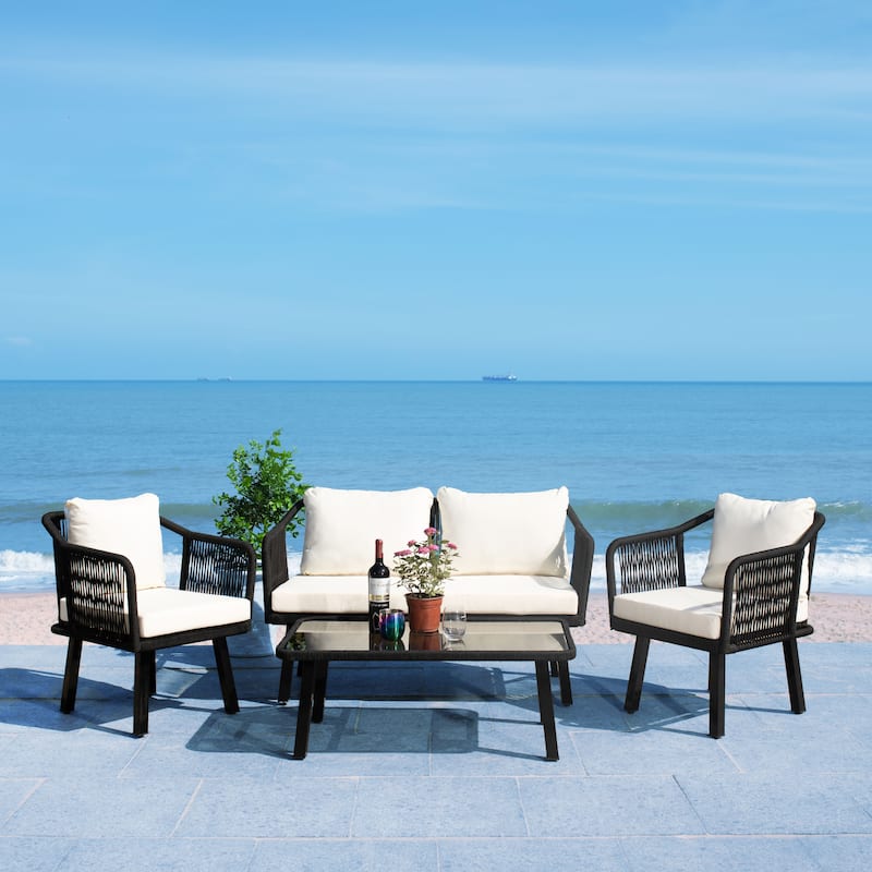 SAFAVIEH Outdoor Arly 4-Piece Rope Patio Set - 39Wx26Dx15H - Black/Beige