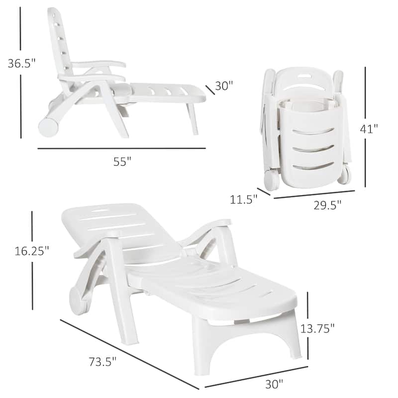 Outsunny Outdoor Folding Chaise Lounge Chair on Wheels, Patio Sun Lounger Recliner & 5-Position Backrest for Garden, Beach, Pool