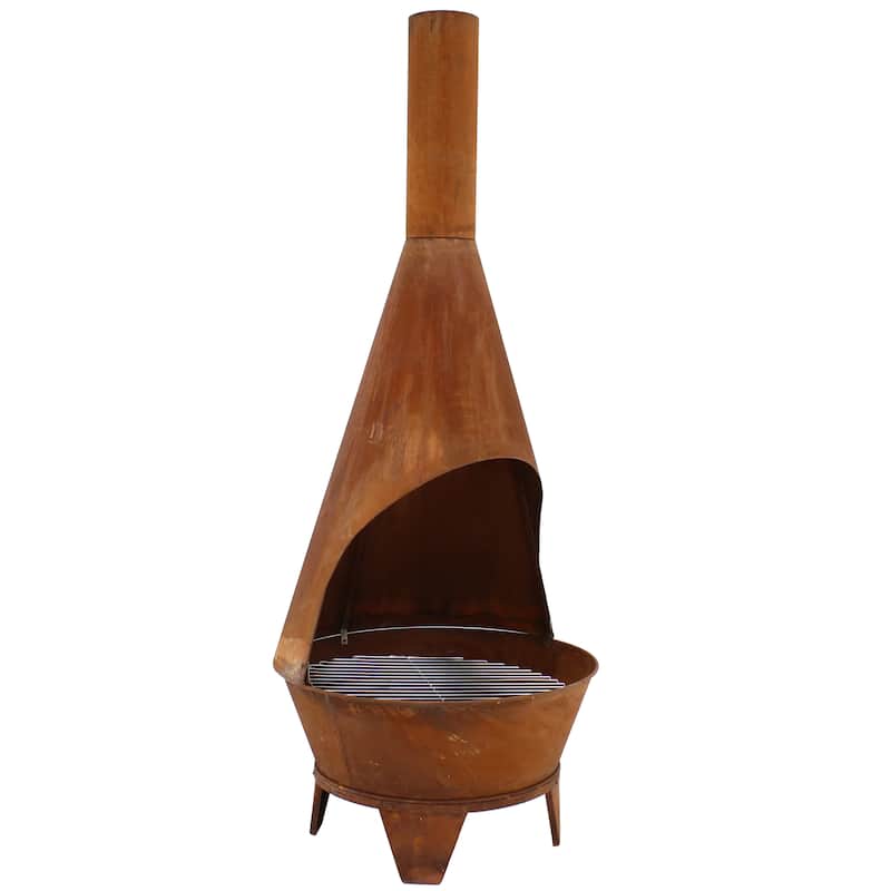 75-Inch Chiminea Wood-Burning Fire Pit Steel with Oxidized Finish
