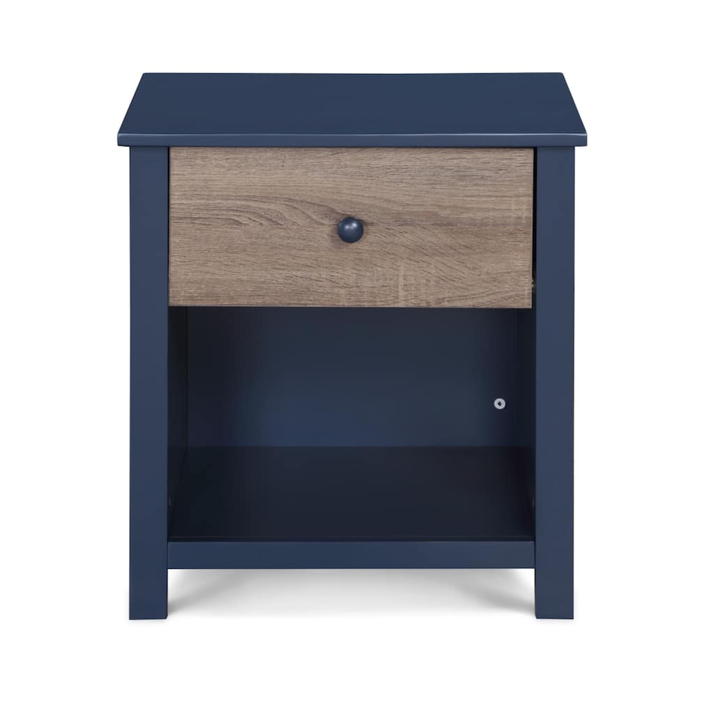 24" Tall Dark Blue Wooden Nightstand End Table with 1 Drawer and Open Shelf for Bedroom or Entryway