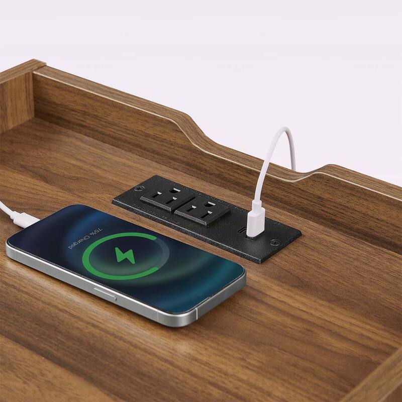 Nightstand with Charging Station,LED Lights,and 2 Drawers,for Bedroom or Living Room