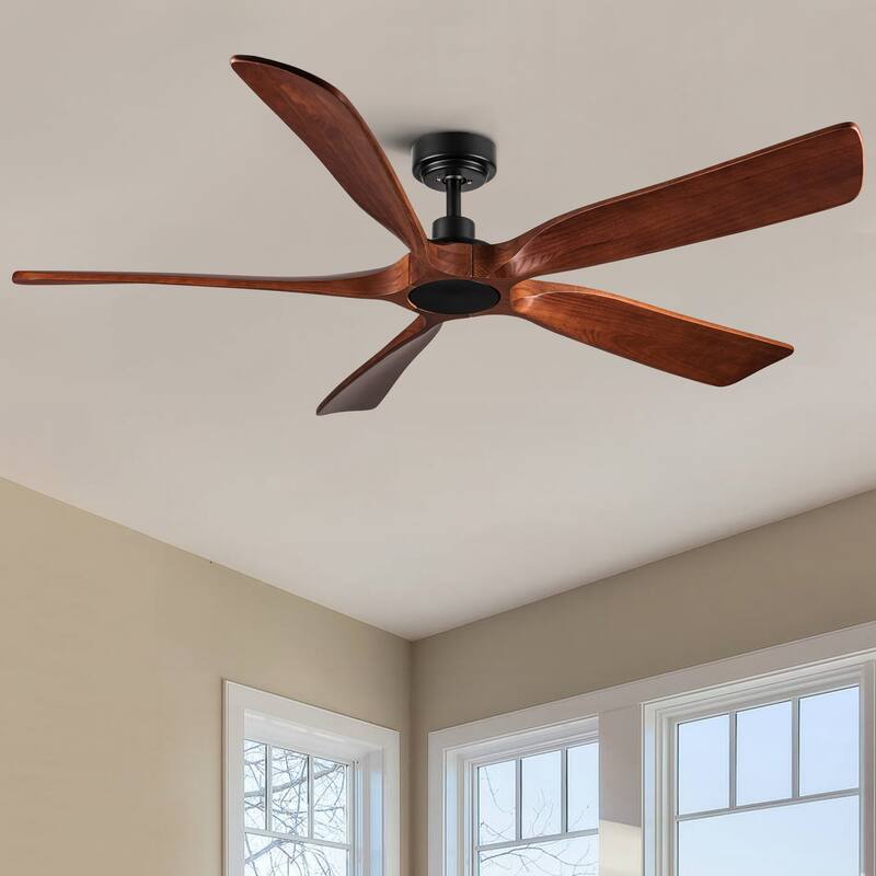 60 in. Walnut Wood Ceiling Fan with Remote Control,without Light