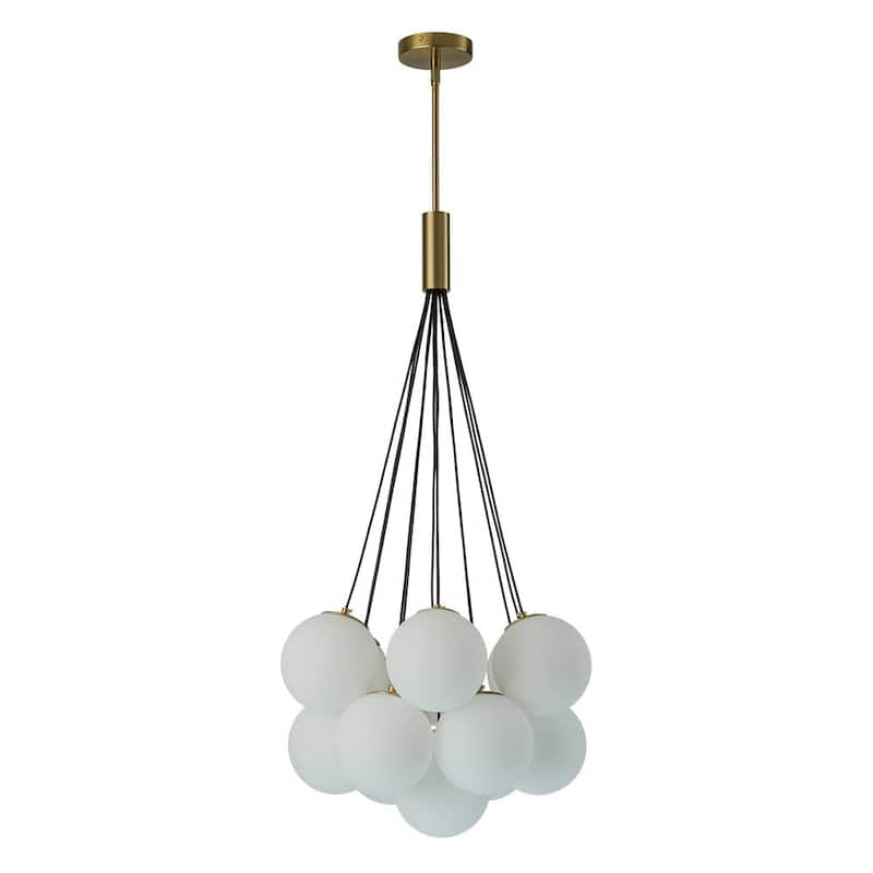 Brass Modern Milky White Glass Globe Bubble Pendant Light - 13-Light