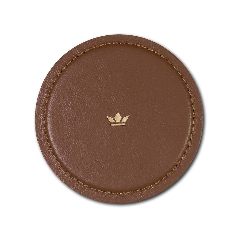 Set of 4 Black Leather Coasters Dia 3.9" - Black
