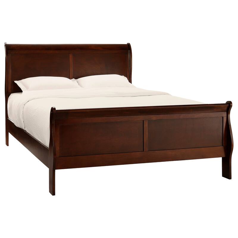 Full Size Sleigh Bed, Brown Cherry Finish, Classic Louis Philippe Style, Traditional Design