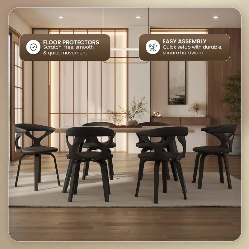 Klyne Leather Dining Chair with Poplar Wood Frame - Mid-Century Wooden Accent Chair with Swivel Base Set of 4
