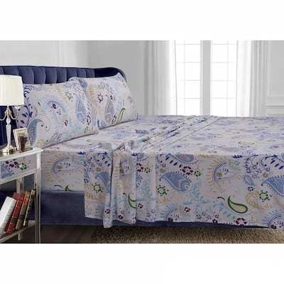 Flannel 170-GSM Printed Extra Deep Pocket Bed Sheet Set