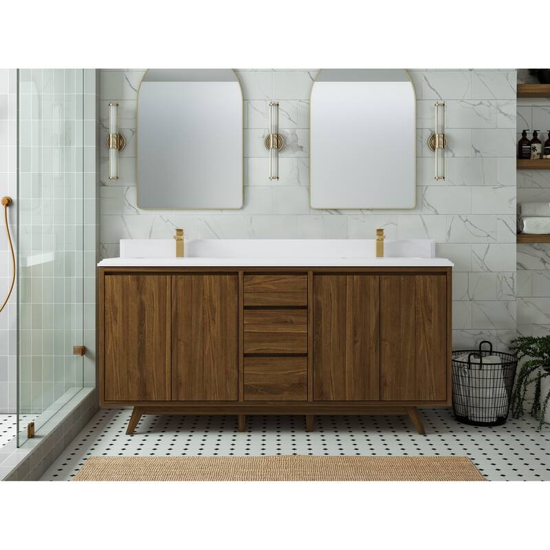 Willow Collections 72 in. W x 22 in. D s Madison Teak Double Sink Bathroom Vanity with Countertop