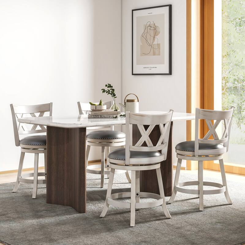 Gymax 25.5'' Swivel Bar Stools Set of 4 Solid Wood Stools w/ X-shaped