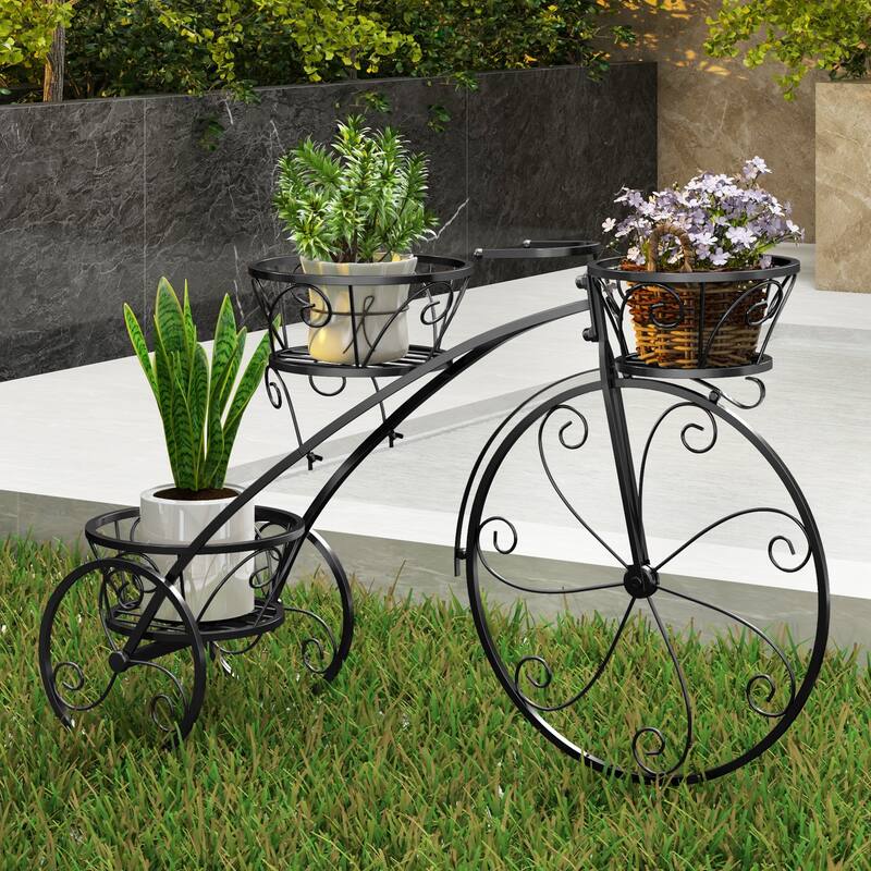 Gymax 3-Tier Bicycle Plant Stand w/ Hollowed Baskets Metal Flower Pot