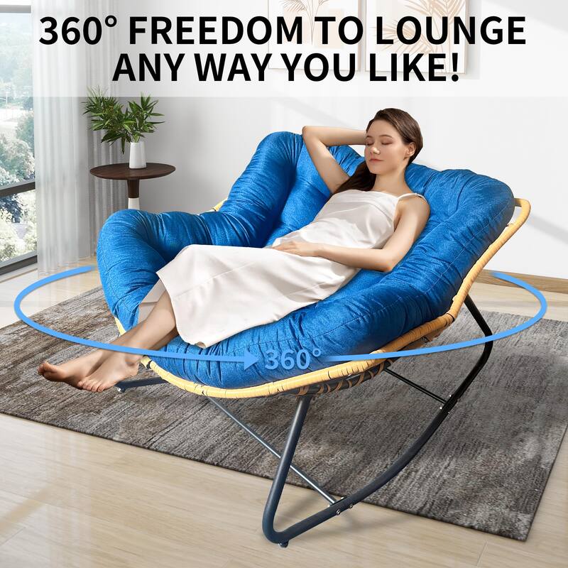Outdoor Rocking Chair, Patio Egg Rocking Chair, Rattan Wicker Lounge Chair, for Bedroom, Living Room, Porch, Garden