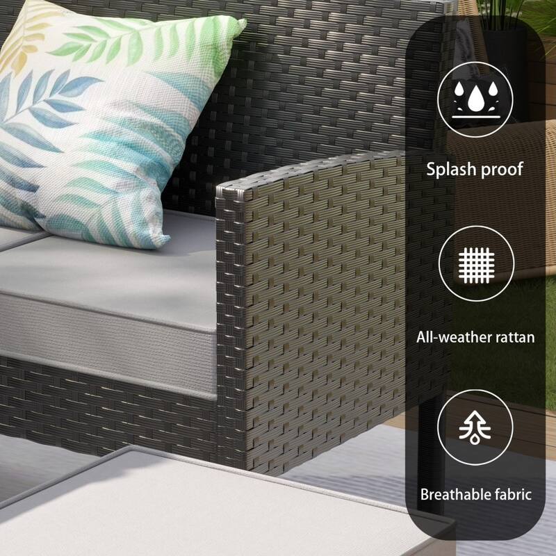 Modern Outdoor 7-piece All-weather Rattan Sofa Set with Waterproof Seat Cushion