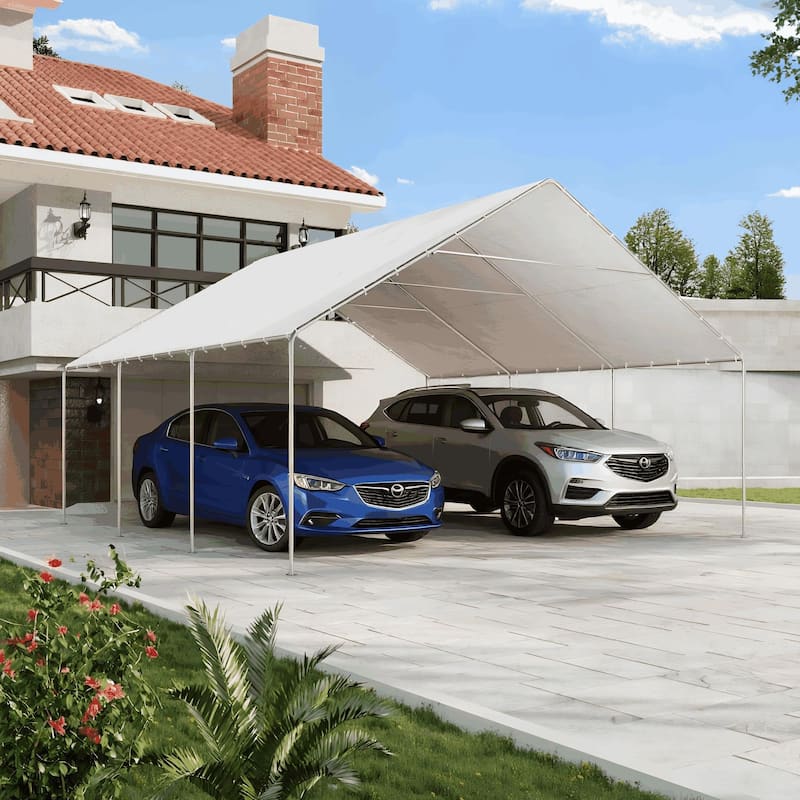 AVAWING Heavy Duty Carport, Waterproof & UV Resistant Outdoor Garage Shelter with Galvanized Steel Frame - White - 20'x20'