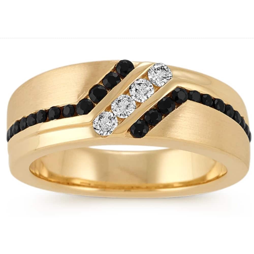 Bliss Diamond 1 Ct TW Mens Black & White Diamond Wedding Band Yellow Gold Ring