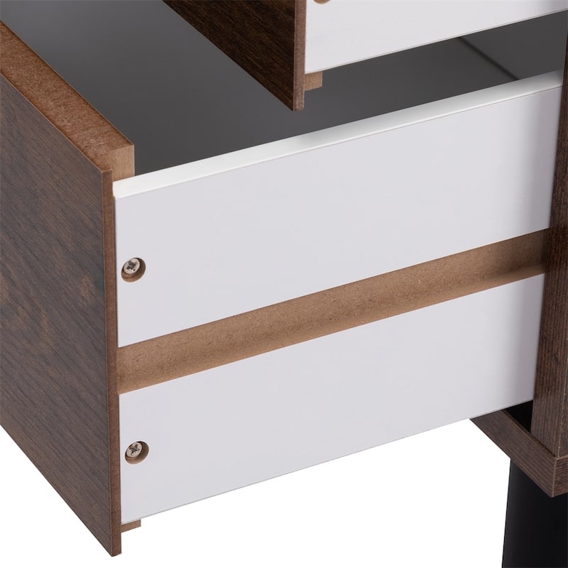 Wood Nightstand with 2 Drawers and Solid Wood Legs