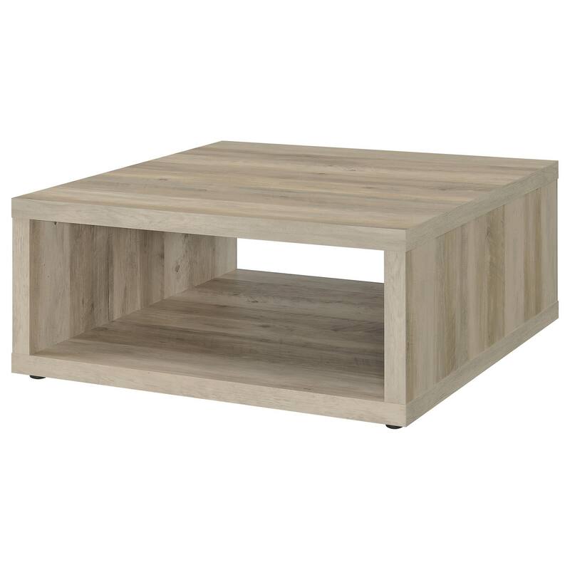 Rizz Coffee Table, Square Cube Design Open Shelf, 36 Inch Light Brown