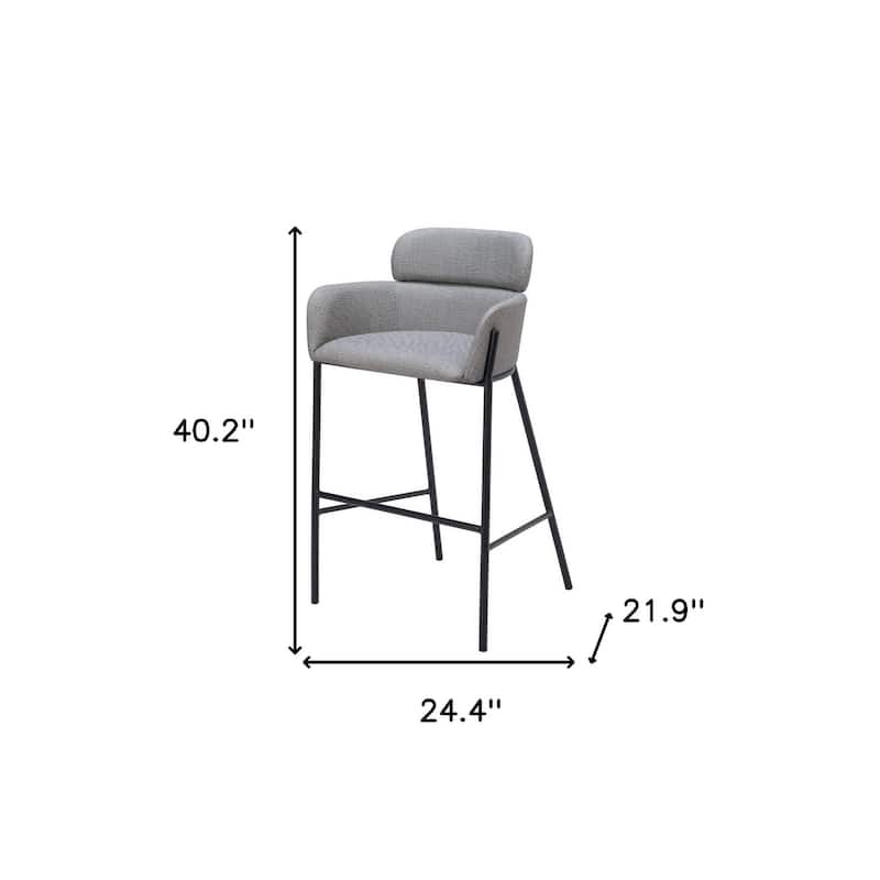 30" Slate Gray And Black Fabric And Steel Bar Height Bar Chair