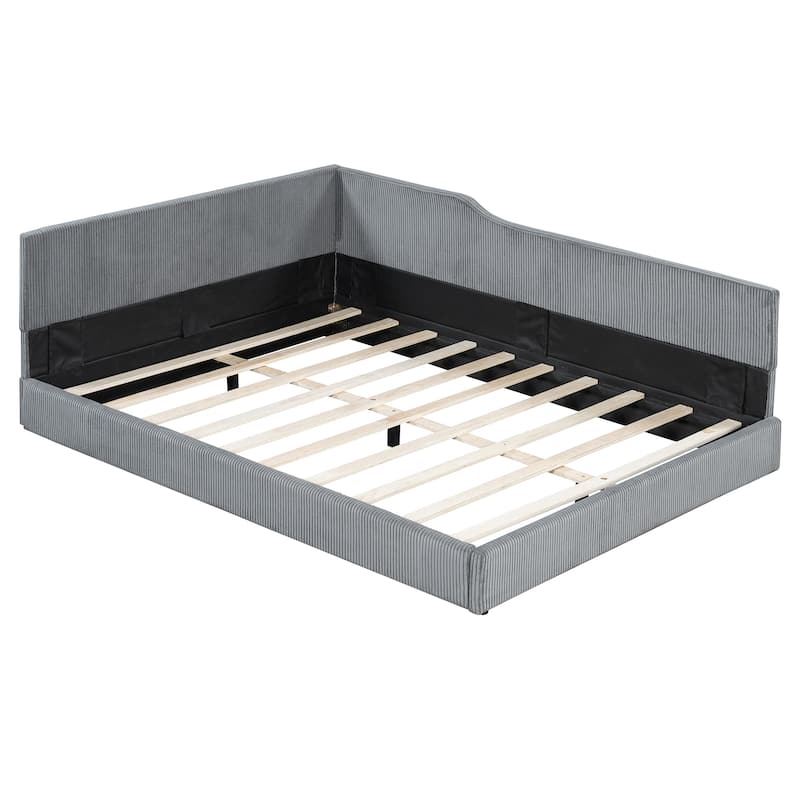 Full Size L-Shaped Corduroy Daybed, Upholstered Sectional Sofa Bed for Guest Room