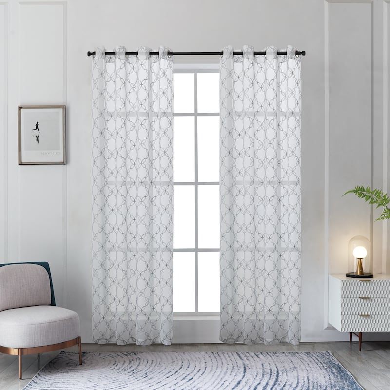 Lyndale Amelia Sheer Embroidered Curtains - 95 - Silver