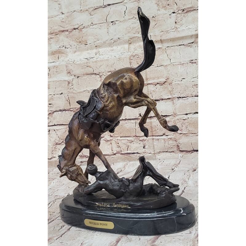 Wicked Pony Frederic Remington Bronze Statue Sculpture Cowboy Thrown From Horse 11 Inches X 11 Inches