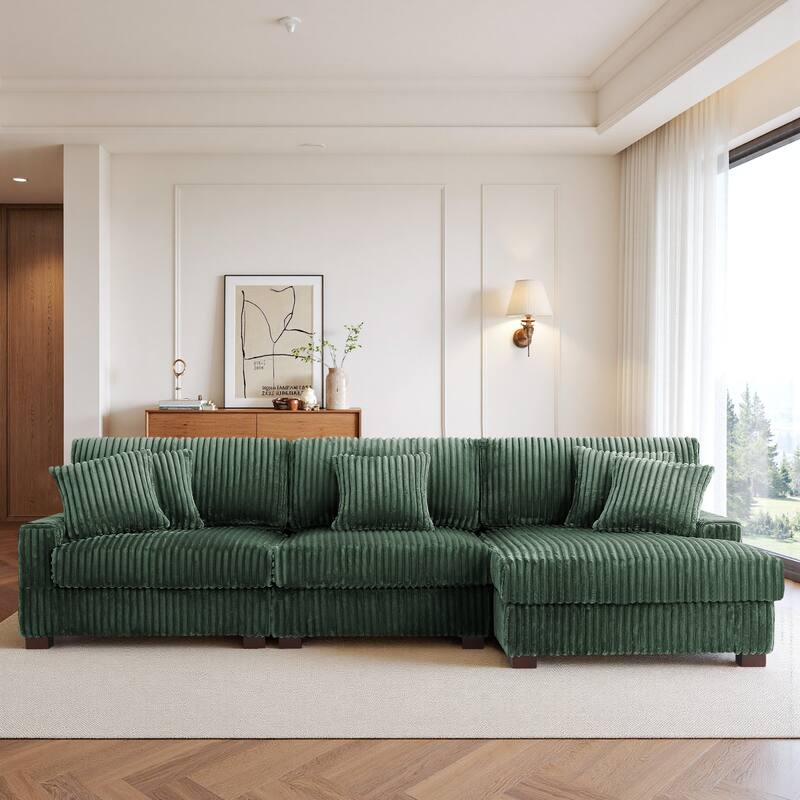 118.4"W Plush Modular Sectional Sofa with Pillows - 3 Piece Green - Right Facing