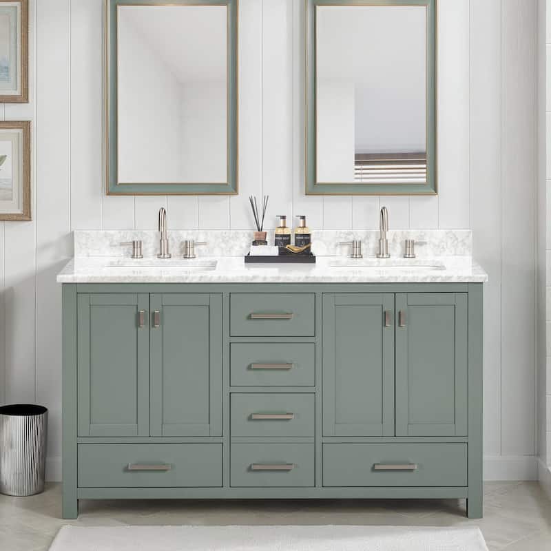 Avanity Modero 60 in. Double Sink Bathroom Vanity with Carrara Marble Top - 61"W x 22"D x 35"H - Smoke Green