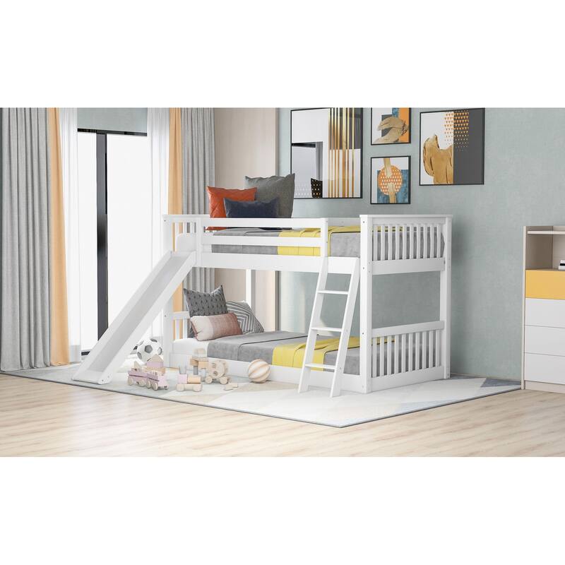 Space-Saving Twin/Twin Bunk Bed with Removable Slide and Ladder, White, Safe and Fun