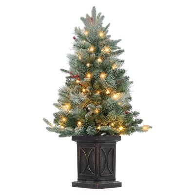 3FT Small Pre-Lit Artificial Christmas Tree with Arc Brown Base