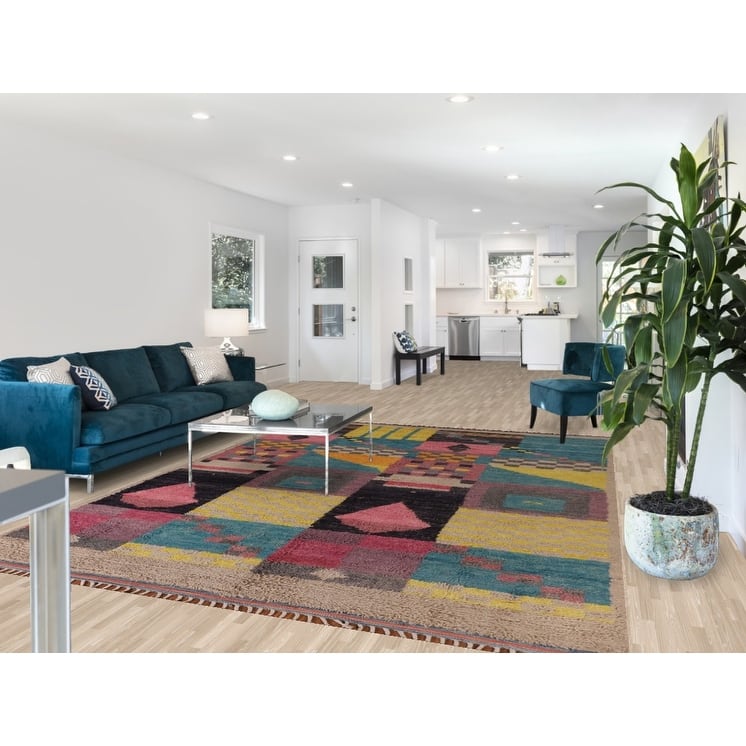 Geometric Plush Moroccan Oriental Area Rug Hand-Knotted Wool Carpet - 7'11" x 10'9"