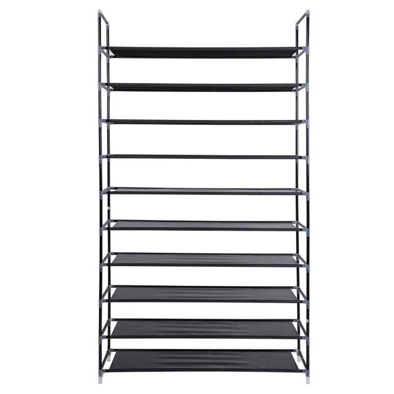 3/5/6/8/9/10-tier Extra-wide Metal/Non-woven Fabric Shoe Rack - 10-Tier-Black