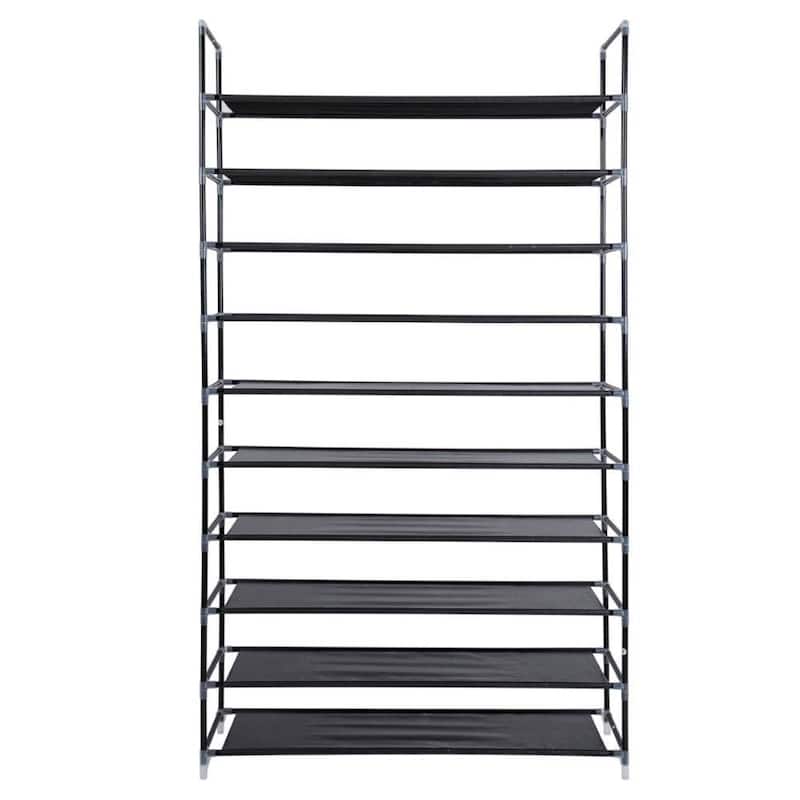 3/5/6/8/9/10-tier Extra-wide Metal/Non-woven Fabric Shoe Rack - 10-Tier-Black