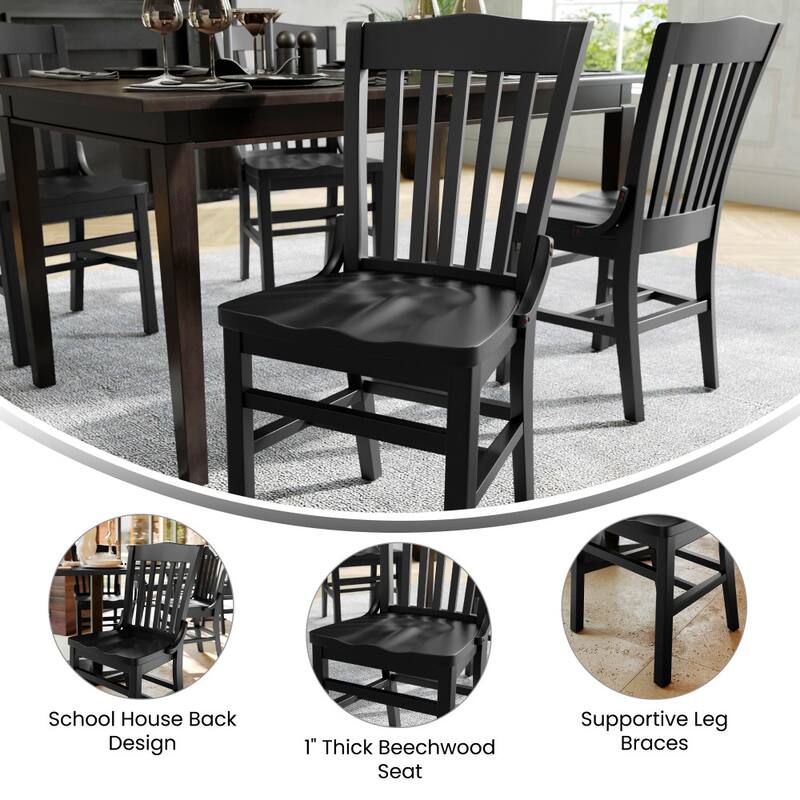 School House Back Wooden Restaurant Dining Chair - 18.5"W x 21.5"D x 35"H