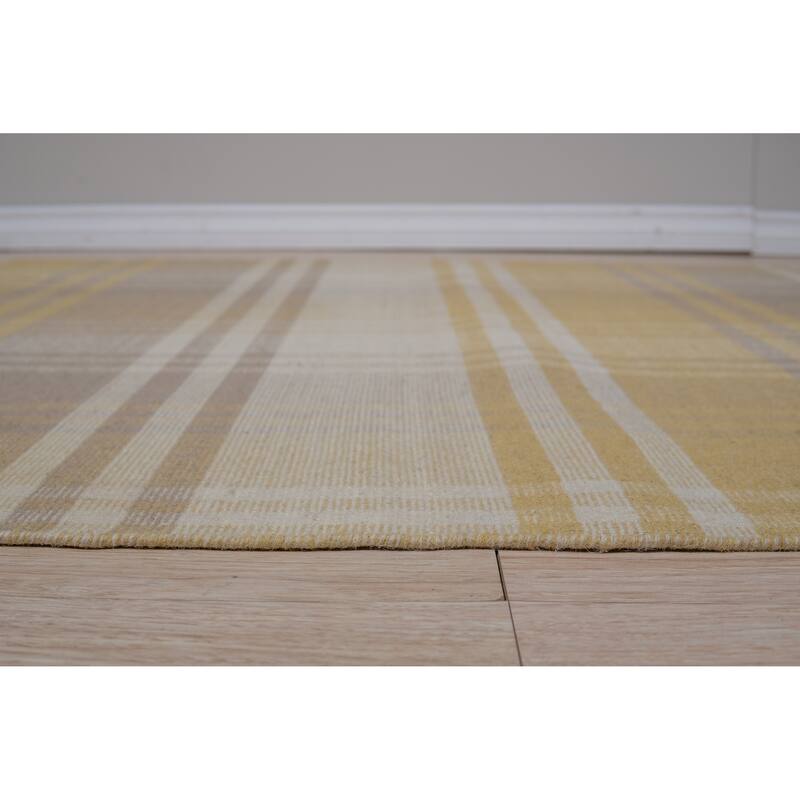 Home Decor EORC Handmade Wool Plaid Rug Stylish Yellow Area Rug for Living Room, Bedroom, Office, & Home Décor Durable & Trend