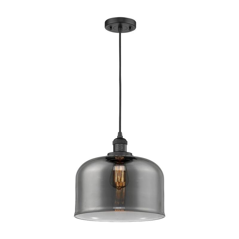 Innovations Lighting X-Large Bell Single Light 12" Wide Pendant - Matte Black / Plated Smoked