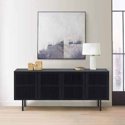 Pasadena 66" Black Oak Wood 4 Door Sideboard Buffet Cabinet