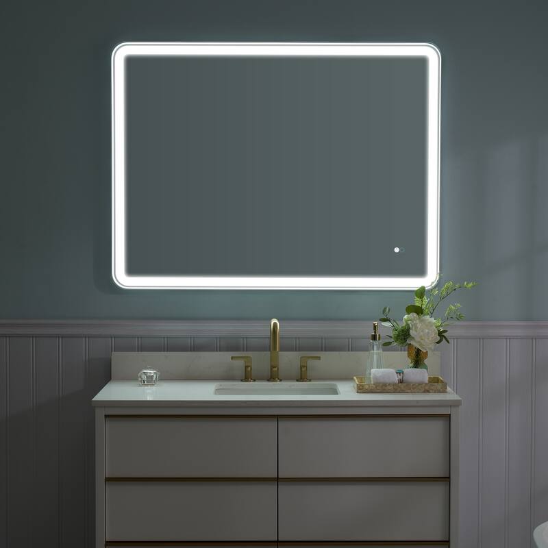 Wall Mounted Bathroom Framed LED Mirror With Anti- Fog,Memory Function And Dimmable Light Touch Sensor