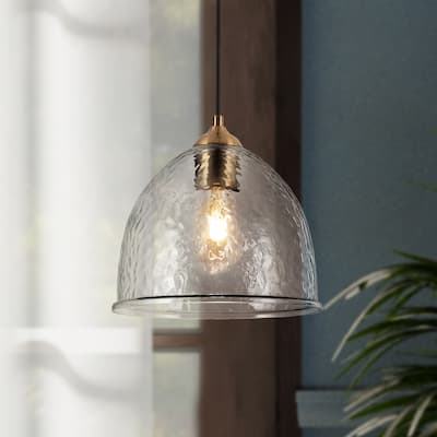 Coria 10-inch Modern Farmhouse Dome Waterfall Glass Pendant Lights with Bowl Hammered Art Shade - D10.6'' x H 10''