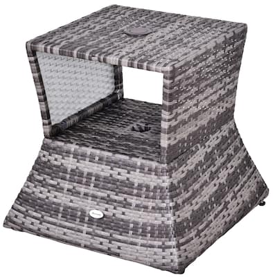 Outsunny Patio Wicker Rattan Tea Bistro Side Table with an Umbrella Hole, Convenient Storage Shelf, & Stylish Design