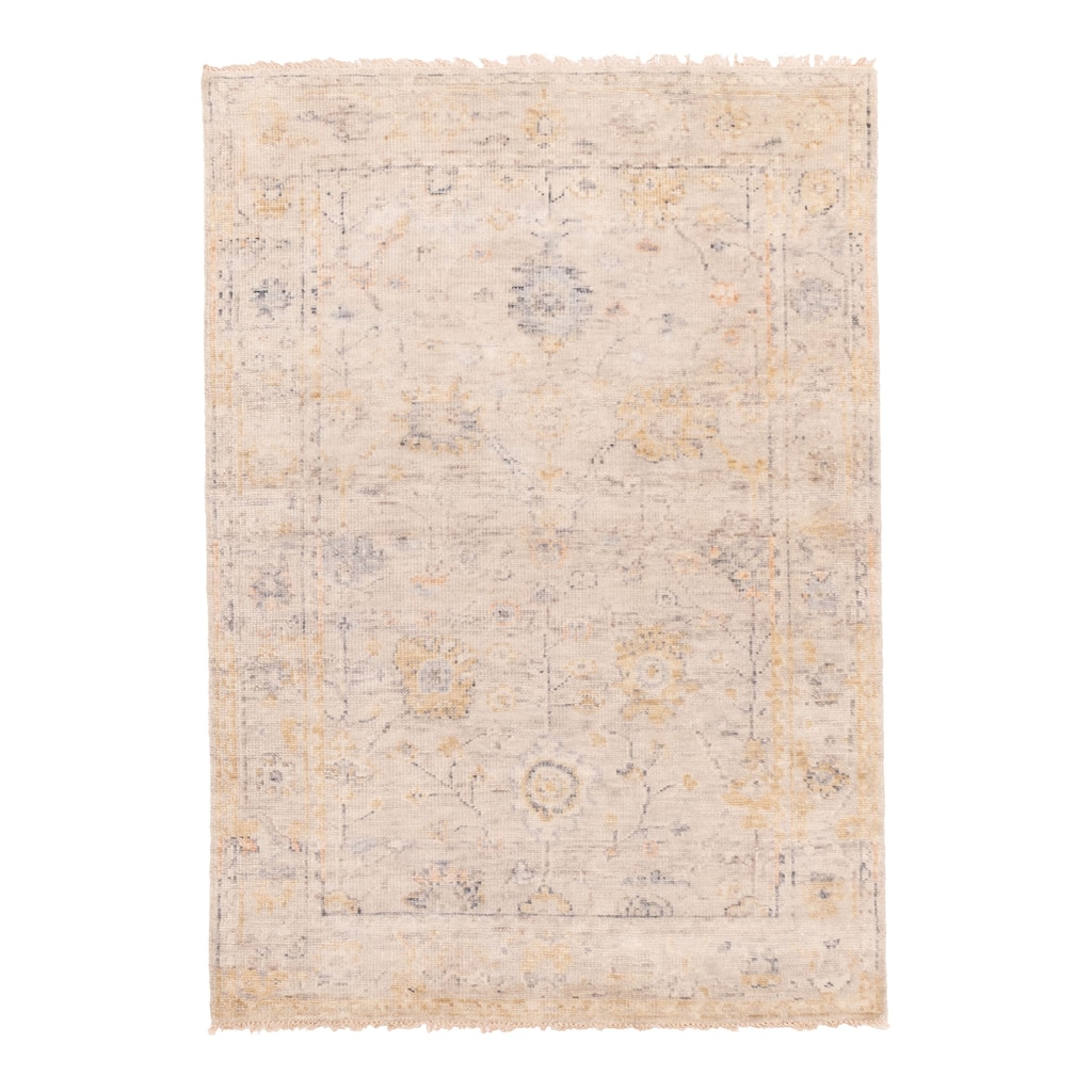ECARPETGALLERY Hand-knotted Modern Oushak Light Grey Wool Rug - 4'0 x 5'8