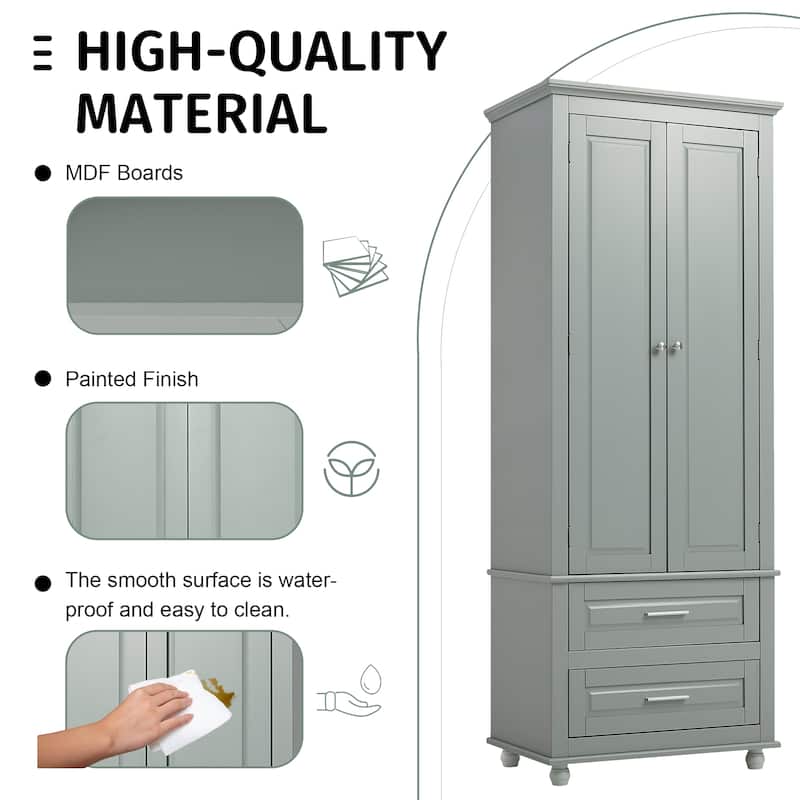 Freestanding Bathroom/Office Cabinet with 2 Doors and Drawers, Adjustable Shelf, Anti-Tip Kit Included