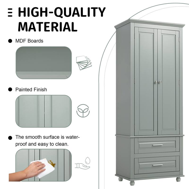 Tall Storage Cabinet with Two Drawers for Bathroom/Office, Grey