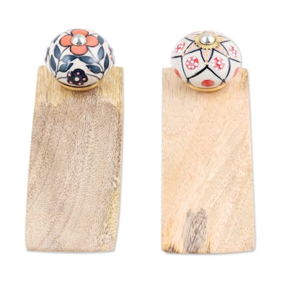 Novica Handmade Heavenly Blossoms Wood Door Stoppers (Pair)