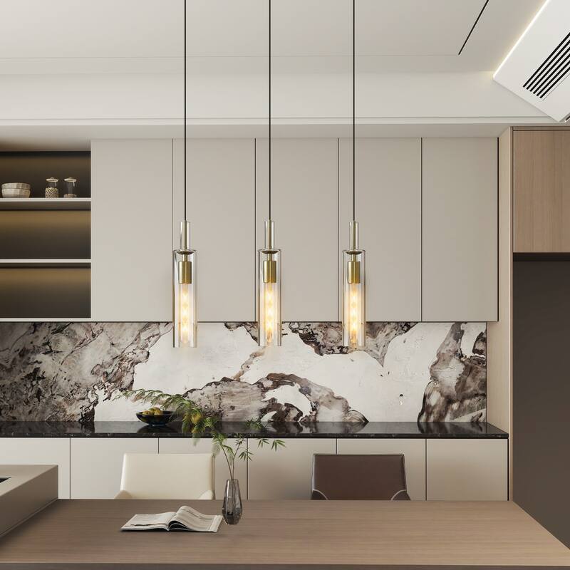 Pendant Light Fixtures,3 Pack Modern Pendant Lighting with Clear Striped Glass Shade, Hanging Pendant Lights Kitchen Island