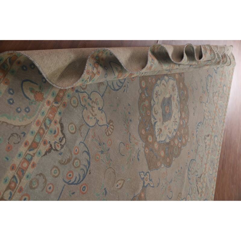 Hand Knotted Oriental 100% Wool Carpet Traditional Floral Beige & Ivories Tabriz Area Rug - 13' 3'' X 9' 10''