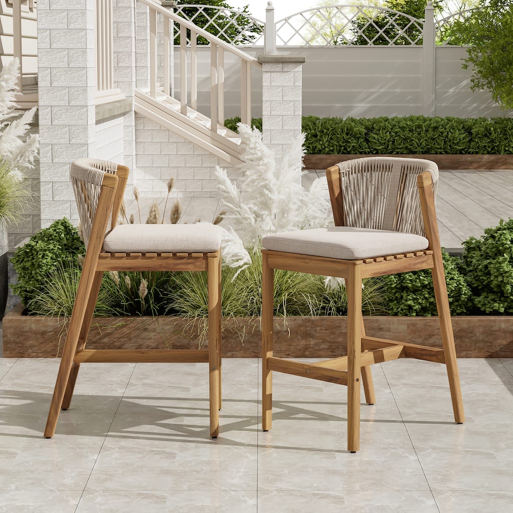 Outdoor Barstool with Beige Cushion Set of 2