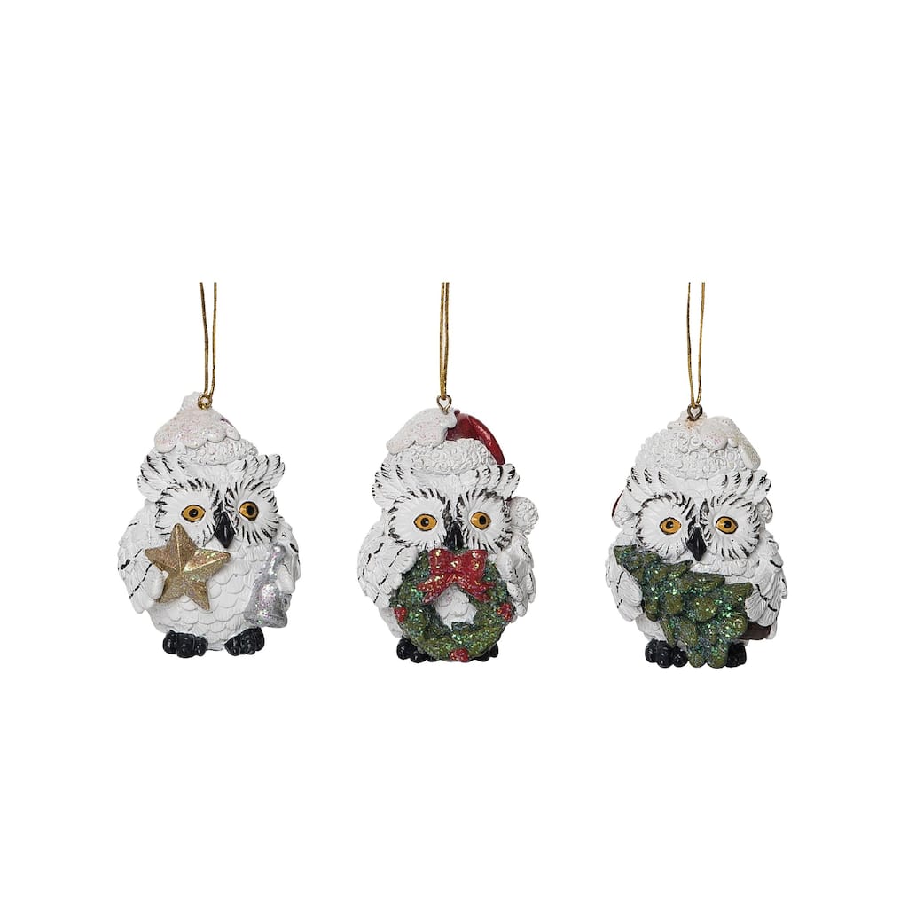 Transpac Resin 3.25 in. Multicolored Christmas Rustic Woodland Owl Ornament Set of 3