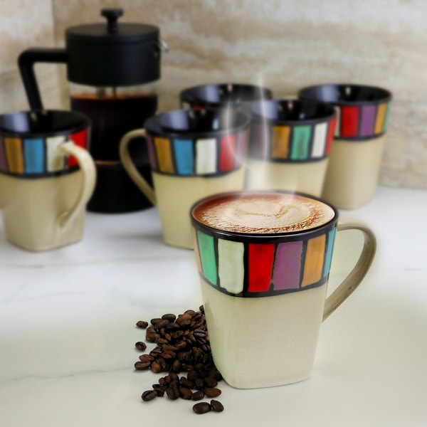 Elama Melange 6 Piece 14 Ounce Multicolored Stoneware Mugs. Opens flyout.