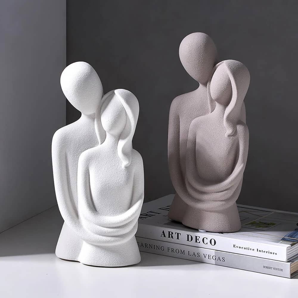 Curata Home Abstract Embracing Couple Ceramic Sculpture (White or Grey) 4"x 8" - Medium